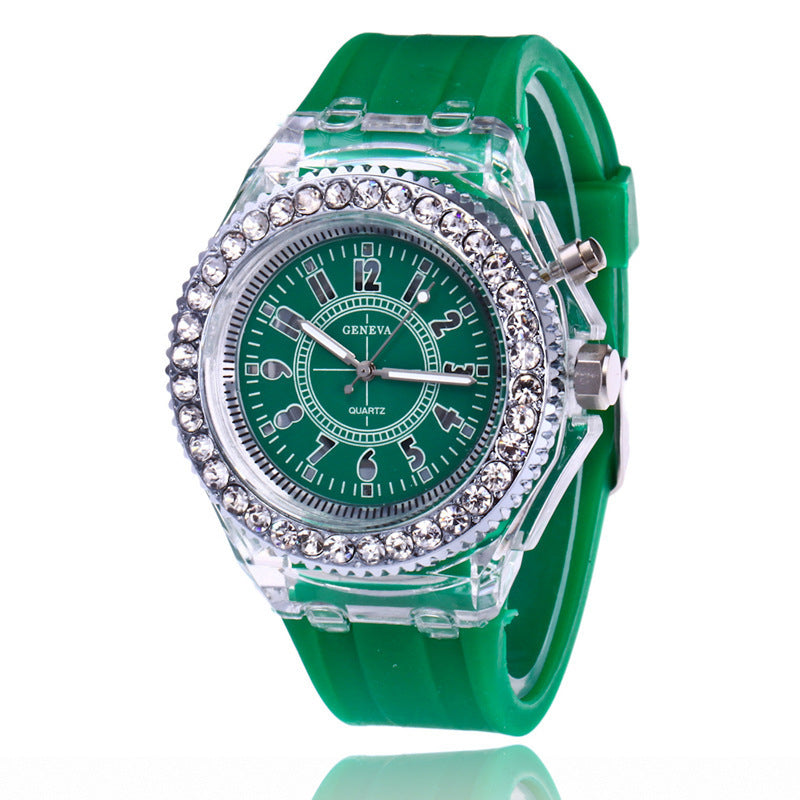 LED Luminous Watches Geneva Women Quartz Watch Women Ladies Silicone Bracelet Watches Image