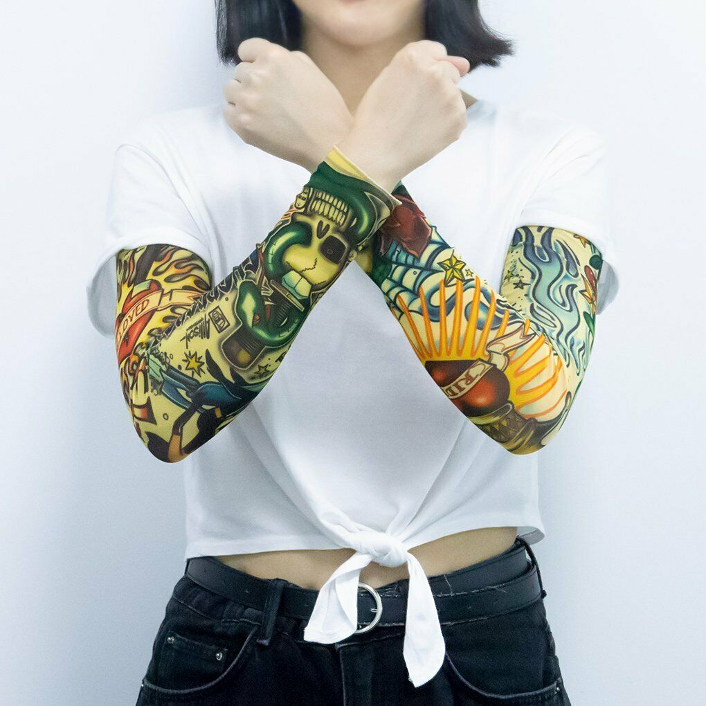 Fake Temporary Tattoo Sleeve Full Arm Cover UV Sun Protection Outdoor Sports 6pc Image