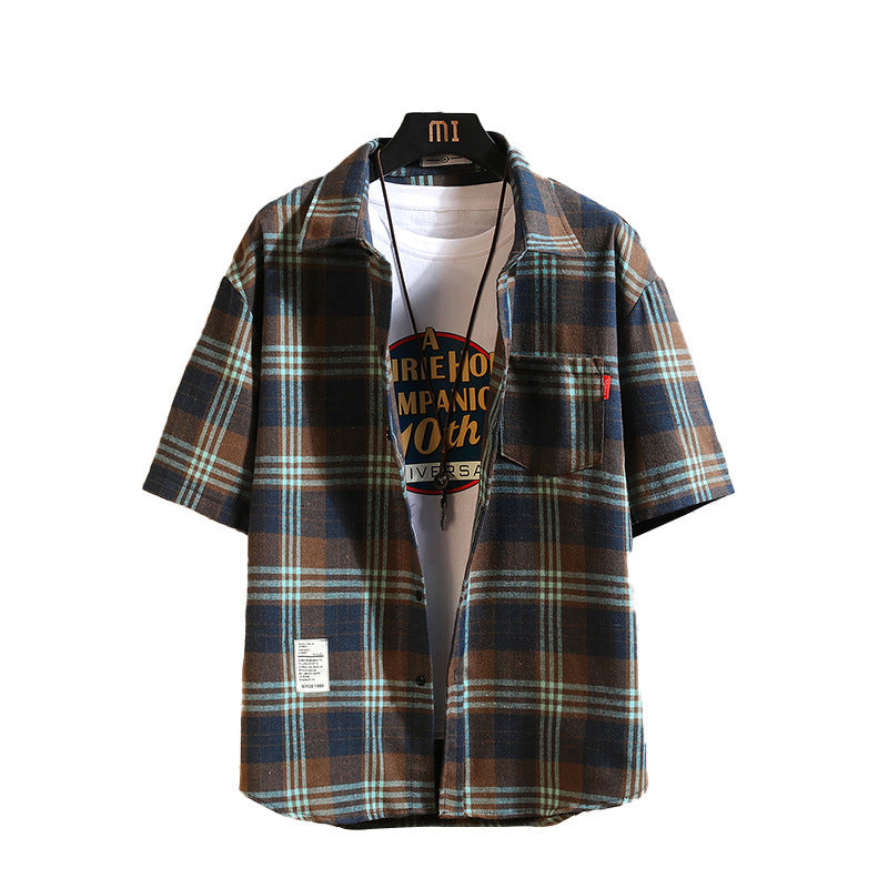 Men's Plus Size Casual Short-sleeved Plaid Shirt Image