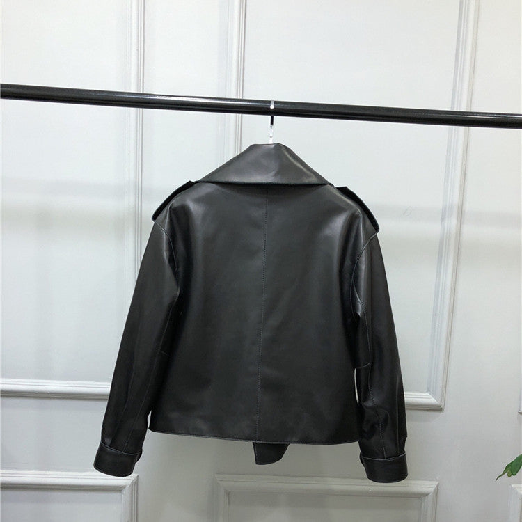 Women's Short Loose Small Leather Jacket Image