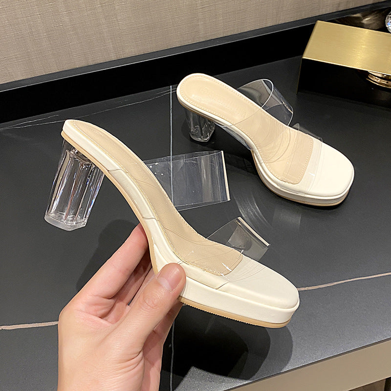 Square Transparent Slippers With A Straight Line On The Outside Image