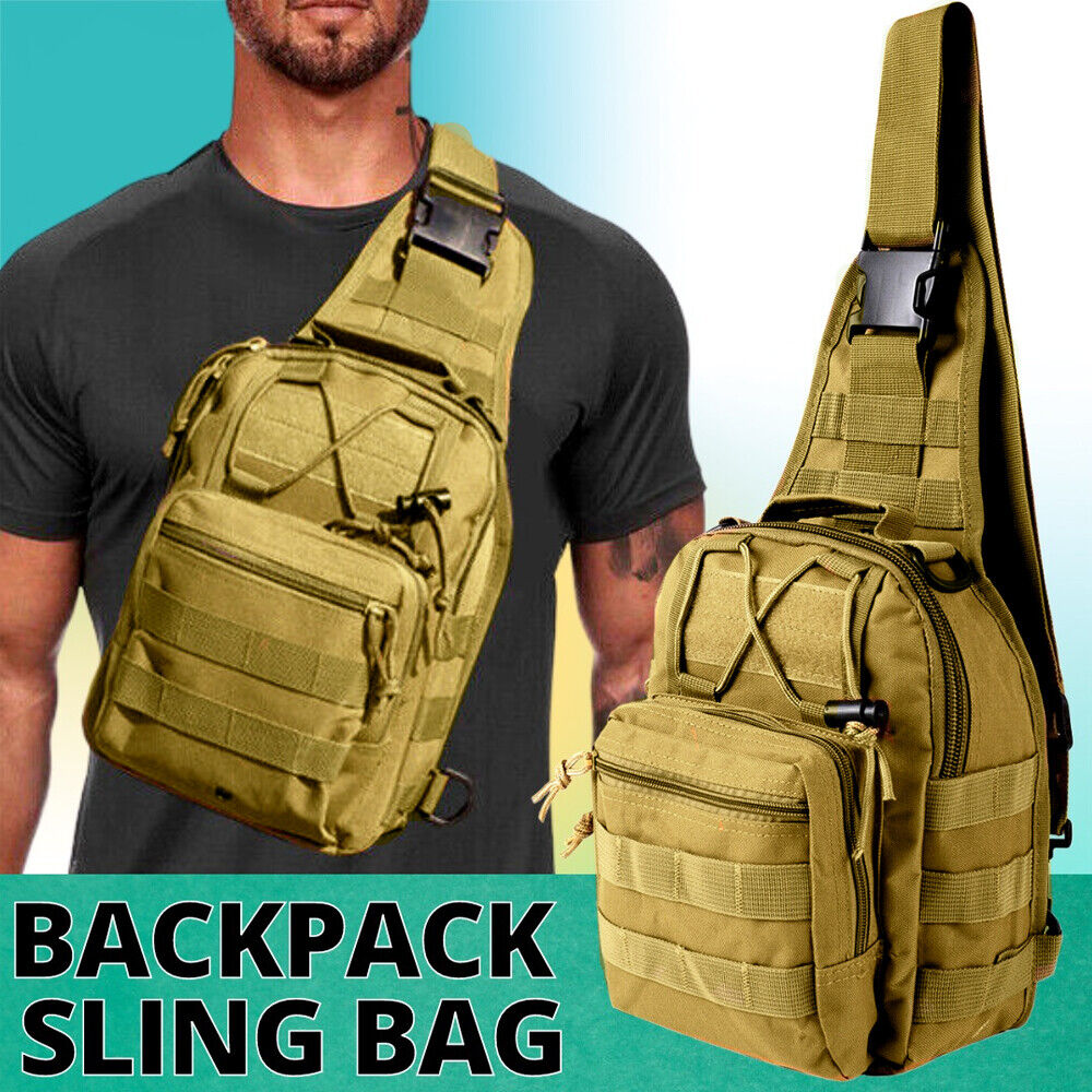 Mens Backpack Waterproof Tactical Sling Chest Pack Shoulder Bag Outdoor Hiking Image