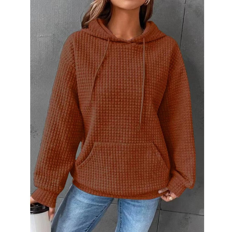 Fashion Waffle Hoodie Sweater Women's Sports Sweatshirt Casual Long Sleeve Tops Womens Clothing Image