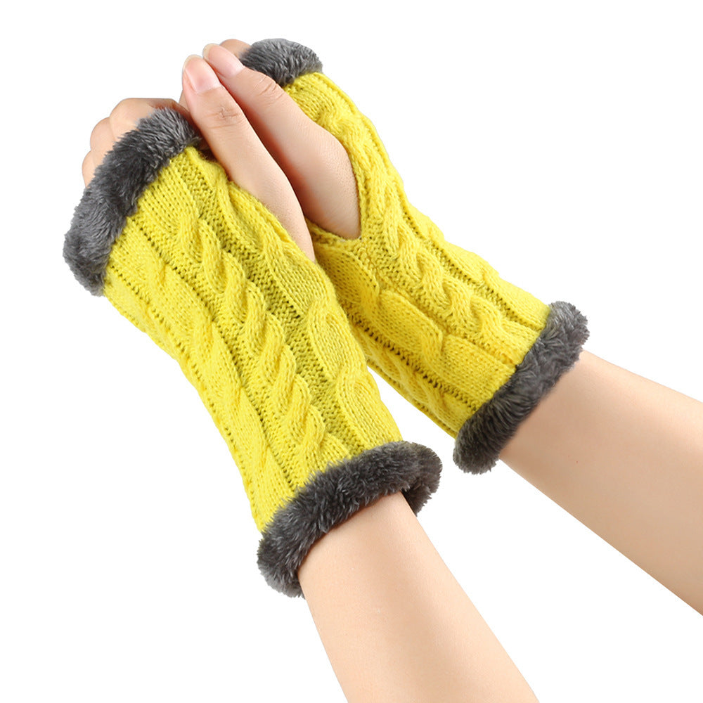 Winter Plush Gloves Twist Knitted Fingerless Fleece Gloves Women Warm Thickened Woolen Gloves Image