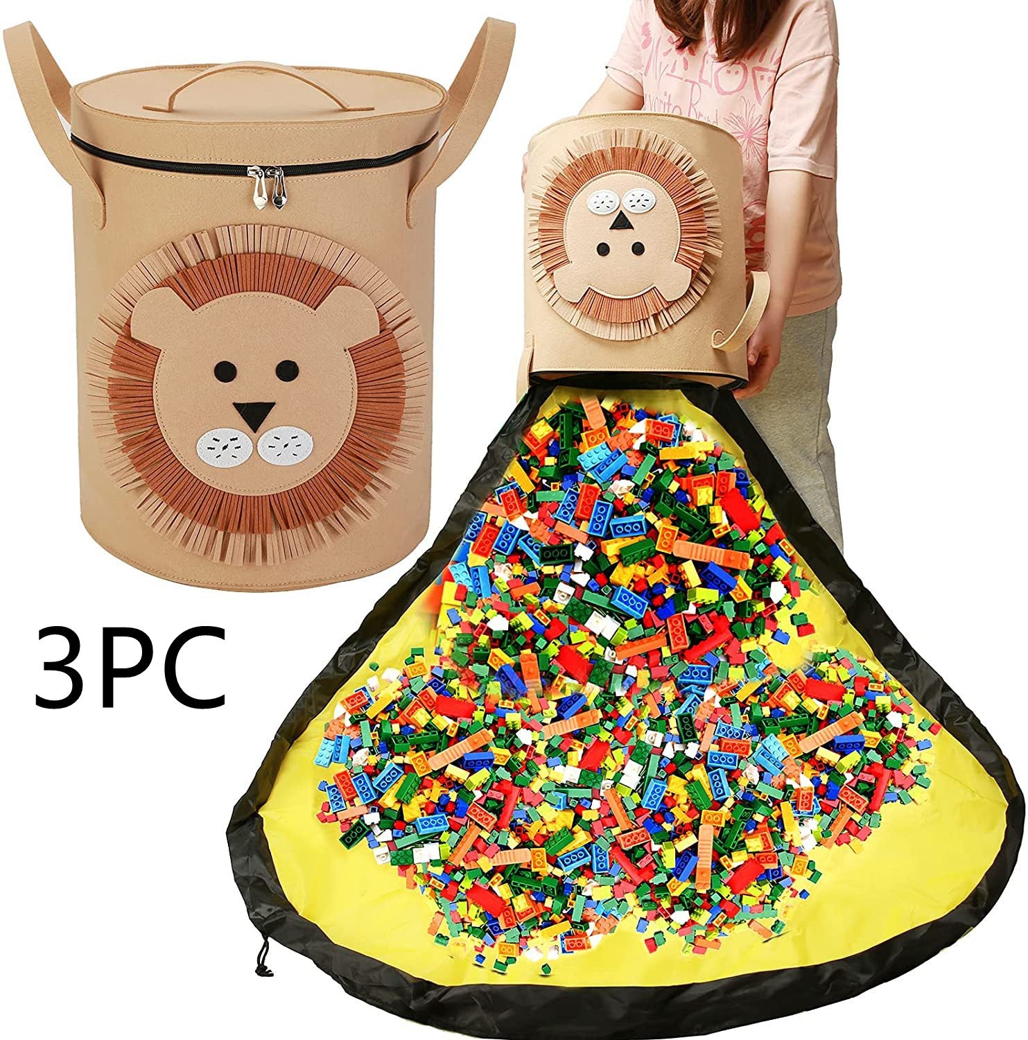 Felt Storage Bag Toy Play Mat 2 In 1 Pull Rope Image