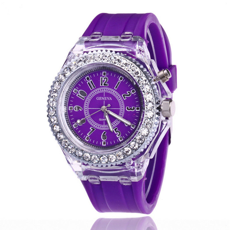 LED Luminous Watches Geneva Women Quartz Watch Women Ladies Silicone Bracelet Watches Image