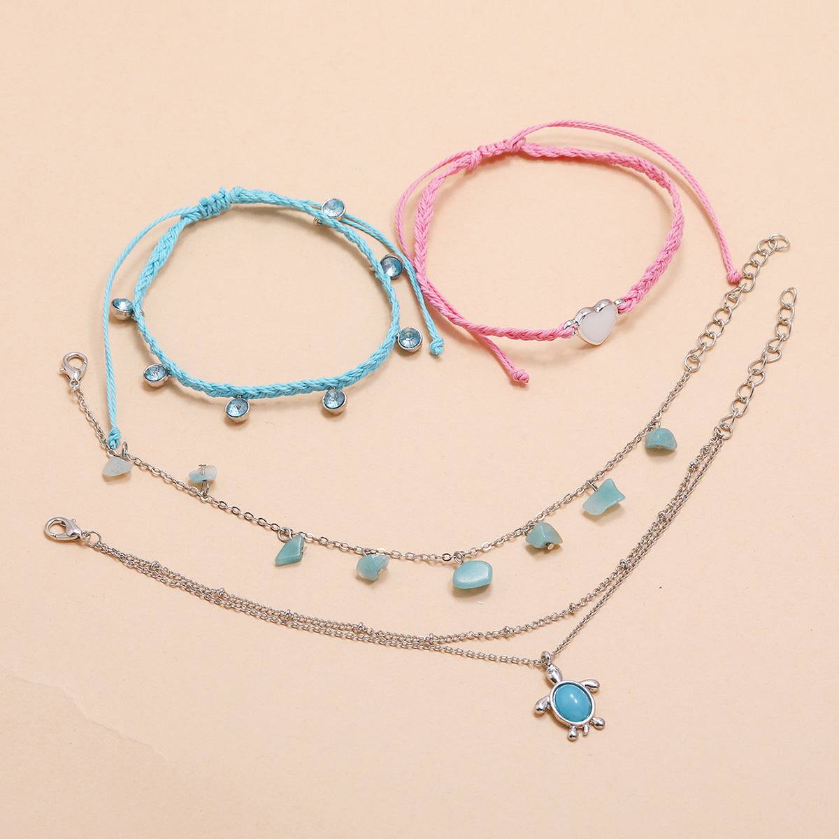 Fashion Hand-woven Blue Love Foot Rope Natural Gravel Image