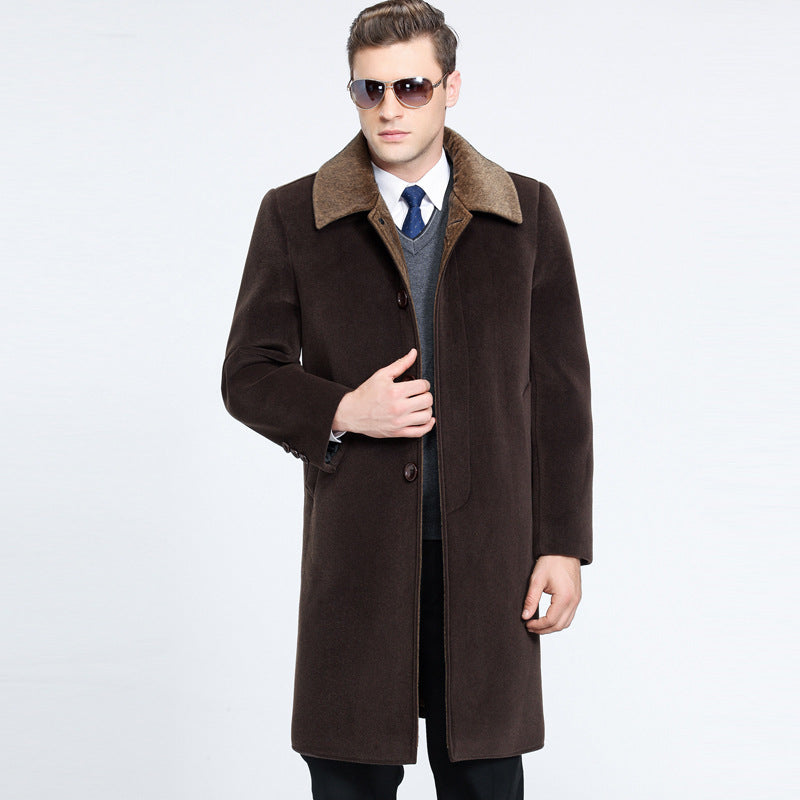 Middle-aged Lapel Wool Coat Male Father Medium Long Image