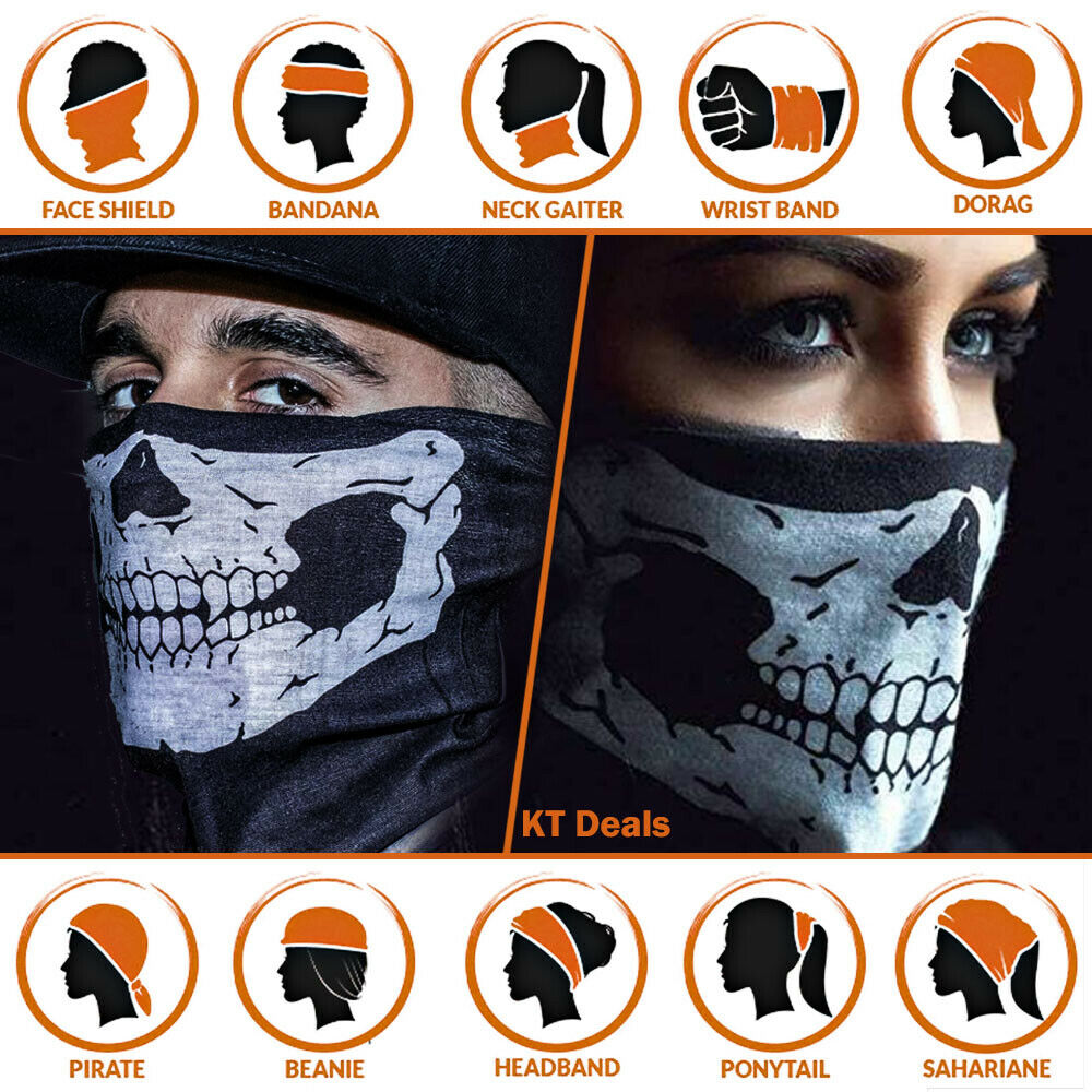 Skull Mask Half Face Bandana Skeleton Ski Motorcycle Biker Balaclava Tube Masks Image