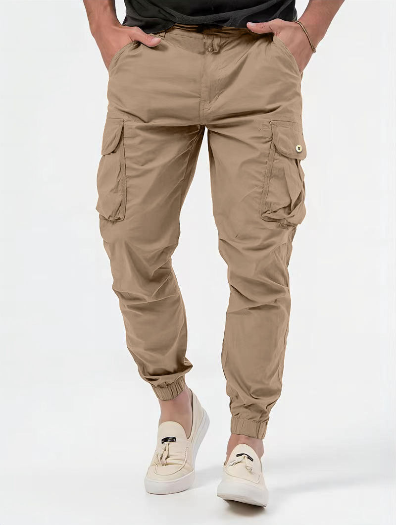 Men's Cargo Trousers With Three-dimensional Pockets Solid Color Casual Pants Image