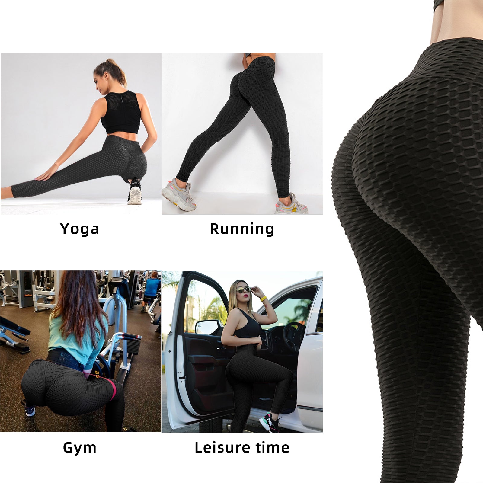 Women TIK Tok Leggings Bubble Textured Leggings Butt Lifting Yoga Pants Black Amazon Banned Image