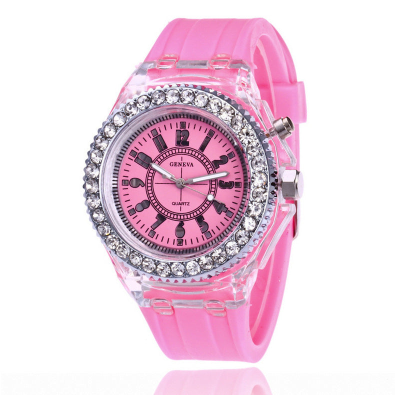 LED Luminous Watches Geneva Women Quartz Watch Women Ladies Silicone Bracelet Watches Image