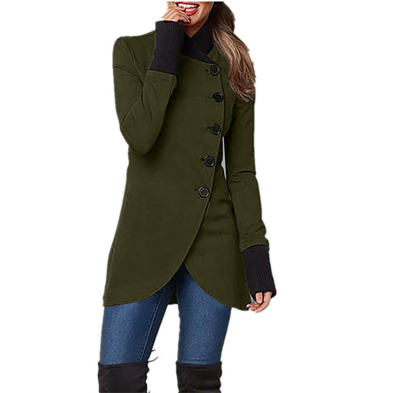 Single-breasted Panelled Hem Slit Long-sleeved Jacket Image