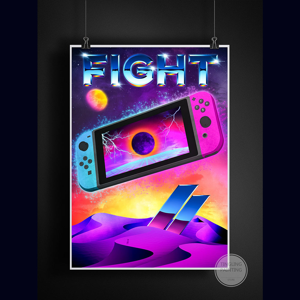 Retro Neon Game Poster Canvas Painting Image