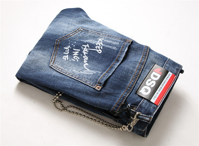 men jeans famous D2 Men slim jeans pants mens denim trousers zipper blue hole Pencil Pants Image