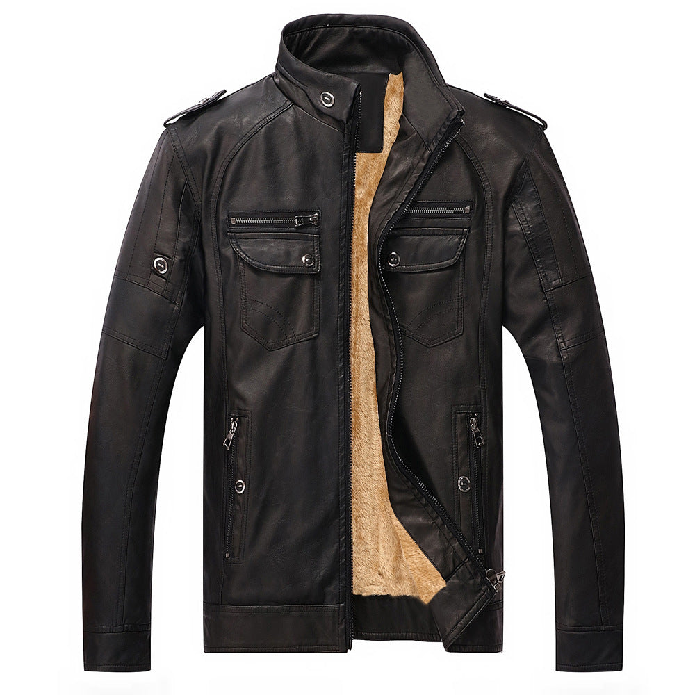 Leather Jacket Plus Velvet Washed Retro Leather Jacket Image