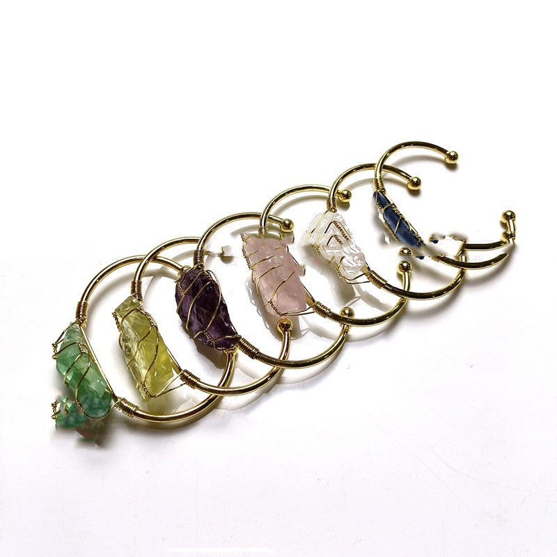 Explosive Natural Crystal Rough Stone Gold Winding Unshaped Bracelet Jewelry Crystal Bracelet Image