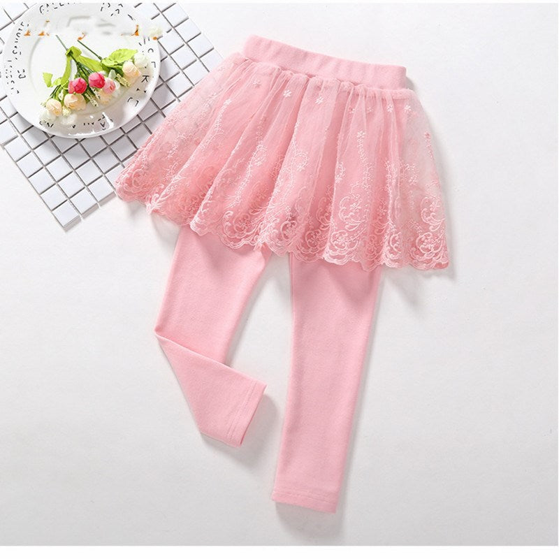 Children's Fake 2 Girls Leggings Cotton Lace Skirt Pants Image