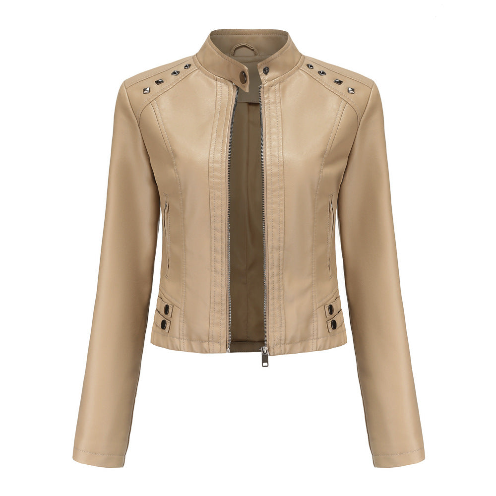 Studded Leather Women Short Jacket Long Sleeves Image