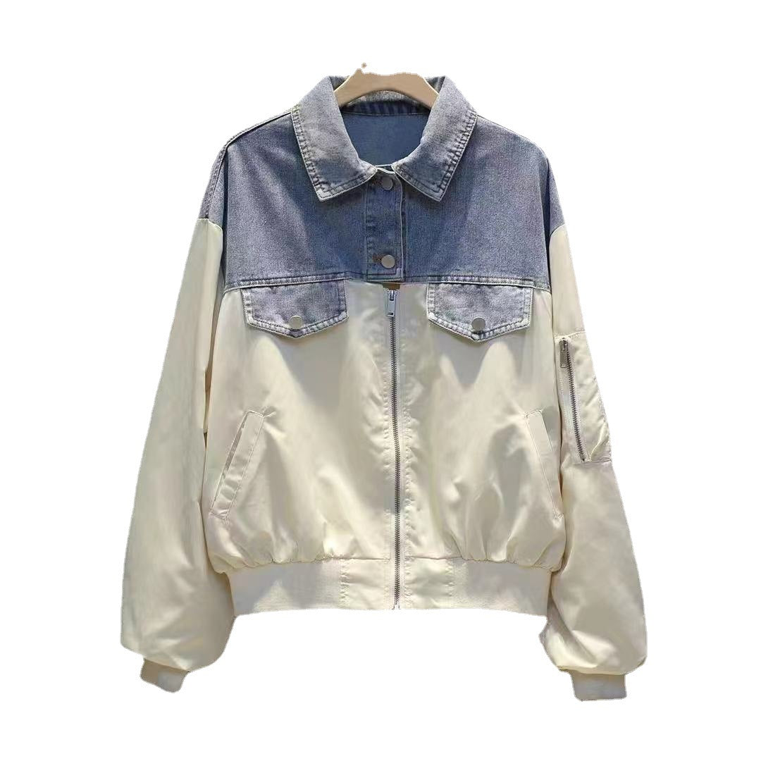 Stitching Long Sleeved Denim Jacket Women  Clothing Image