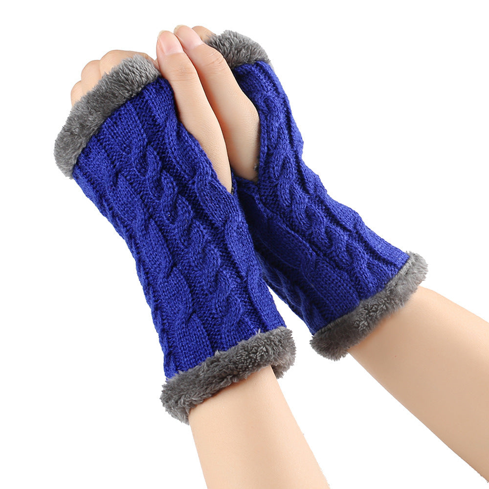 Winter Plush Gloves Twist Knitted Fingerless Fleece Gloves Women Warm Thickened Woolen Gloves Image