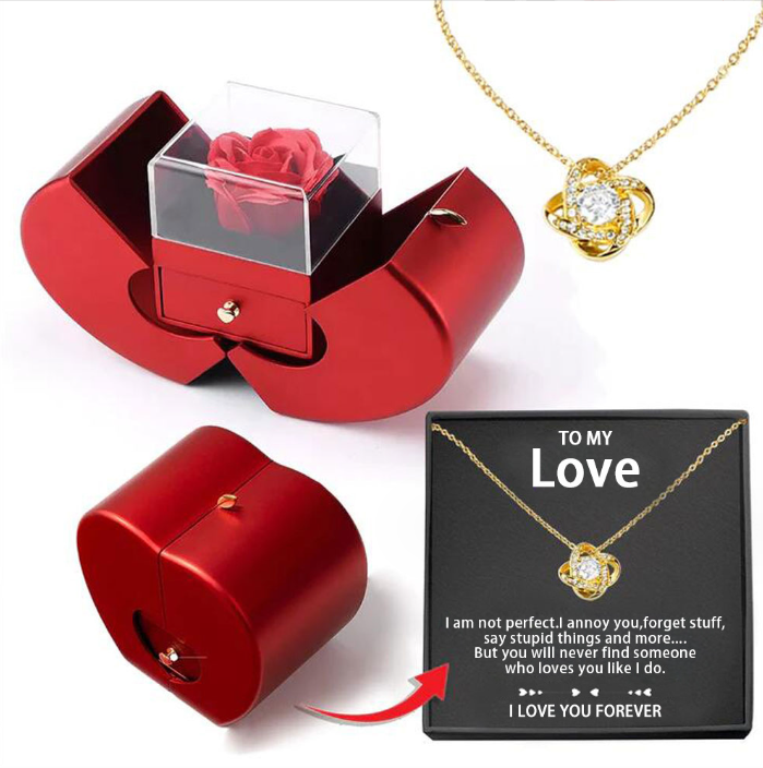 Fashion Jewelry Box Red Apple Christmas Gift Necklace Eternal Rose For Girl Mother's Day Valentine's Day Gifts With Artificial Flower Rose Flower Jewelry Box Image