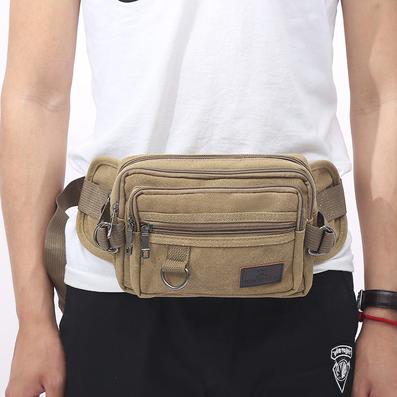 Canvas Fanny Pack With 4-Zipper Pockets Men Waist Bag Hip Bum Bag With Adjustable Strap For Outdoors Workout Traveling Casual Running Hiking Cycling Image