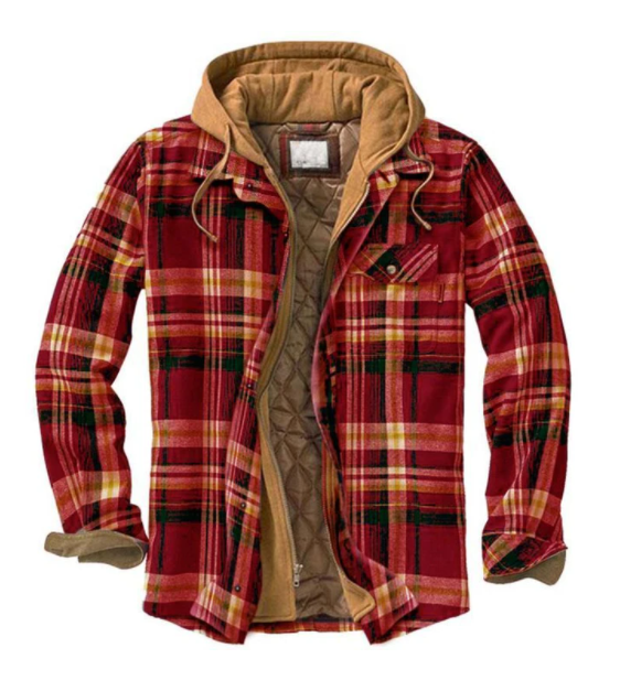 Thickened Cotton Padded Plaid Long Sleeve Loose Hooded Jacket Image