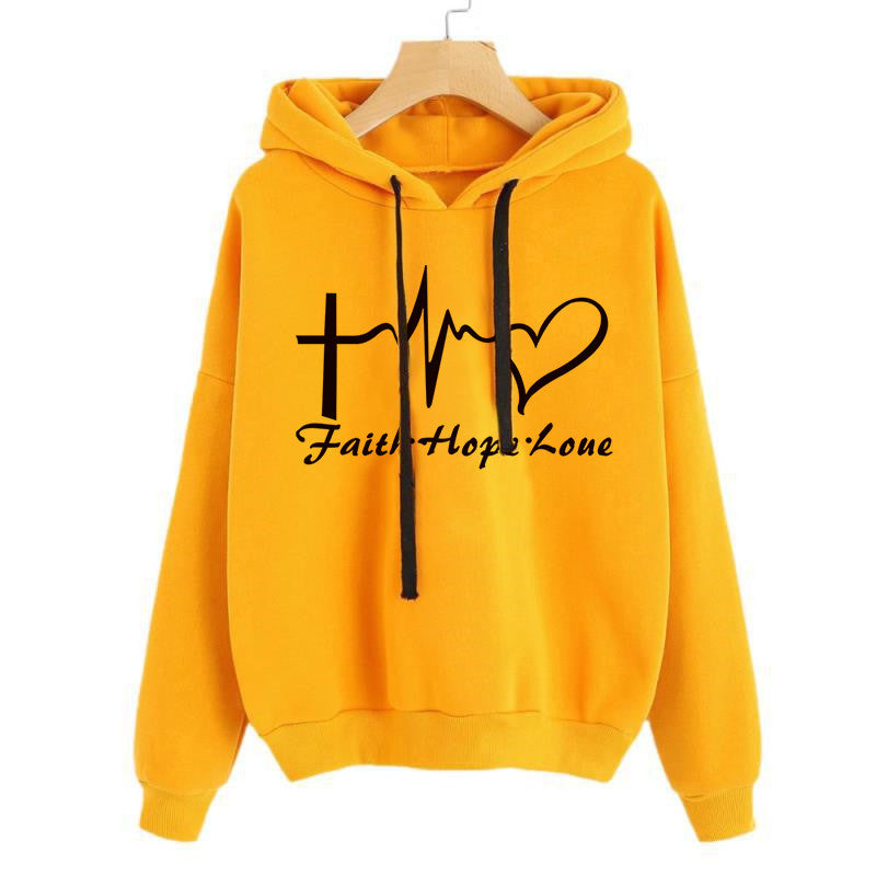 Heart Print Hoodie Sweatshirt Pullover Tops Women Long Sleeve Sports Clothes Image