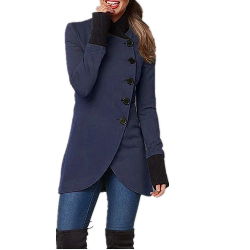 Single-breasted Panelled Hem Slit Long-sleeved Jacket Image