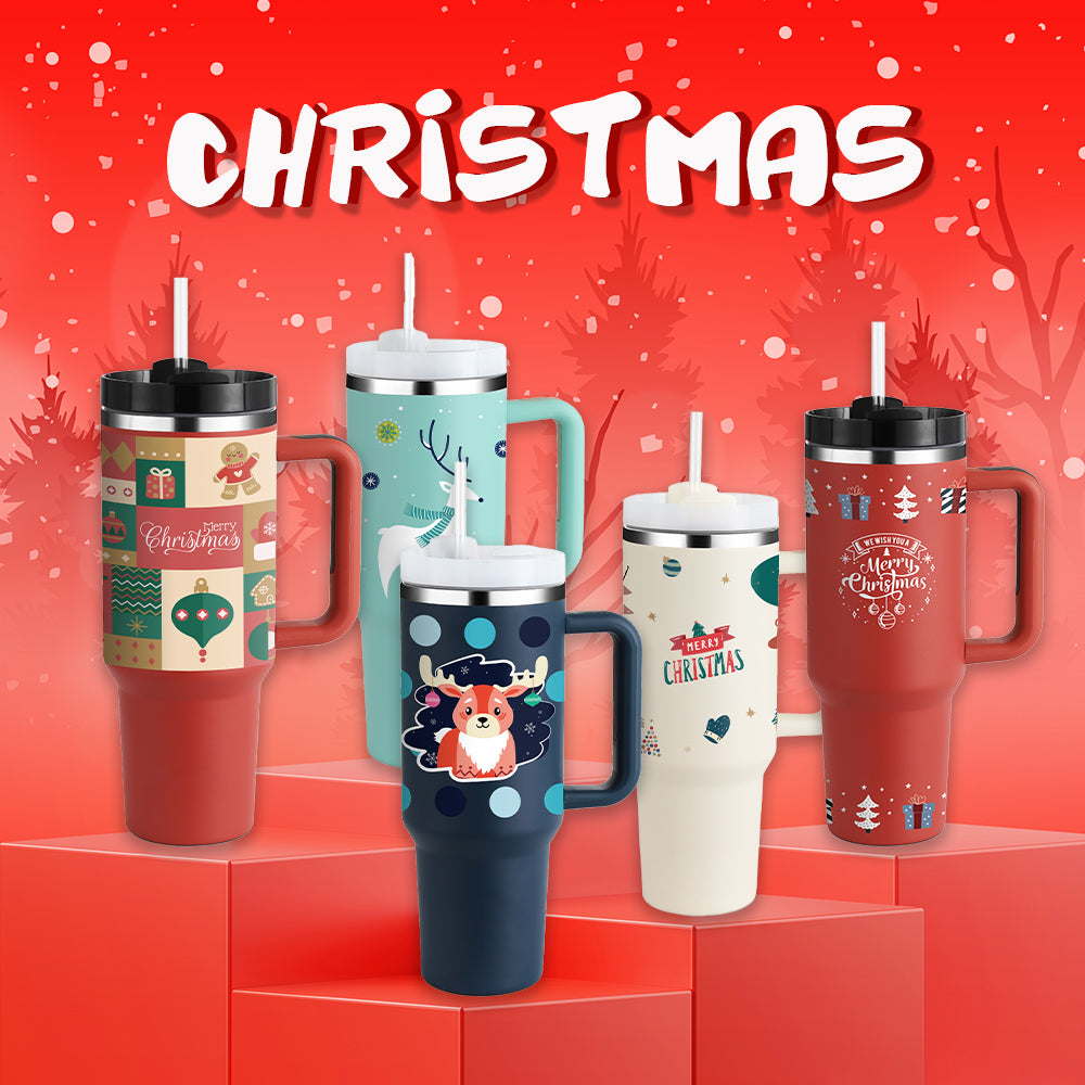 Christmas Thermal Mug 40oz Straw Coffee Insulation Cup With Handle Portable Car Stainless Steel Water Bottle LargeCapacity Travel BPA Free Thermal Mug Image