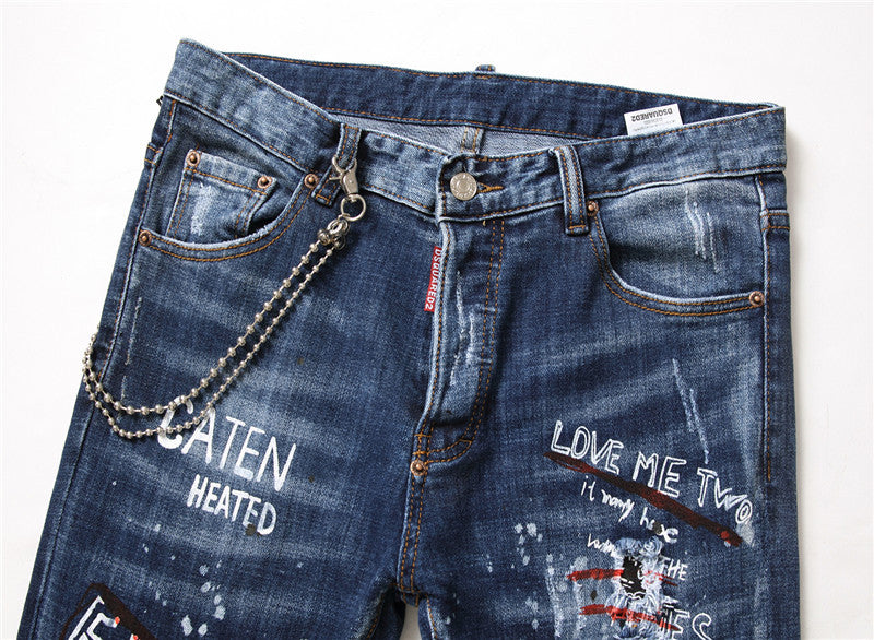 men jeans famous D2 Men slim jeans pants mens denim trousers zipper blue hole Pencil Pants Image