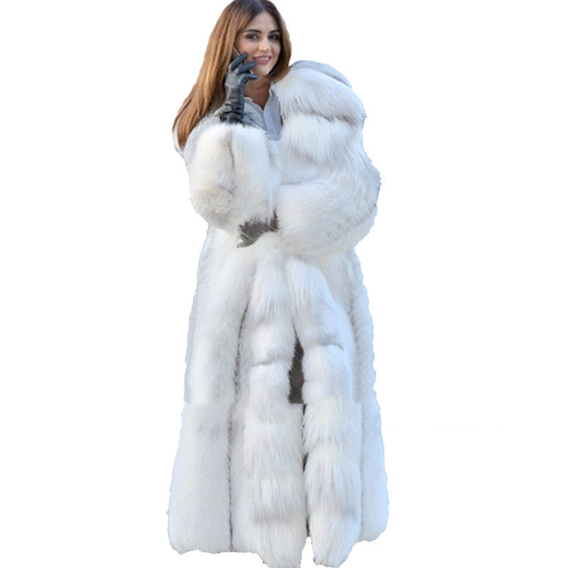 Women's Long Style White Long Fur Coat Image