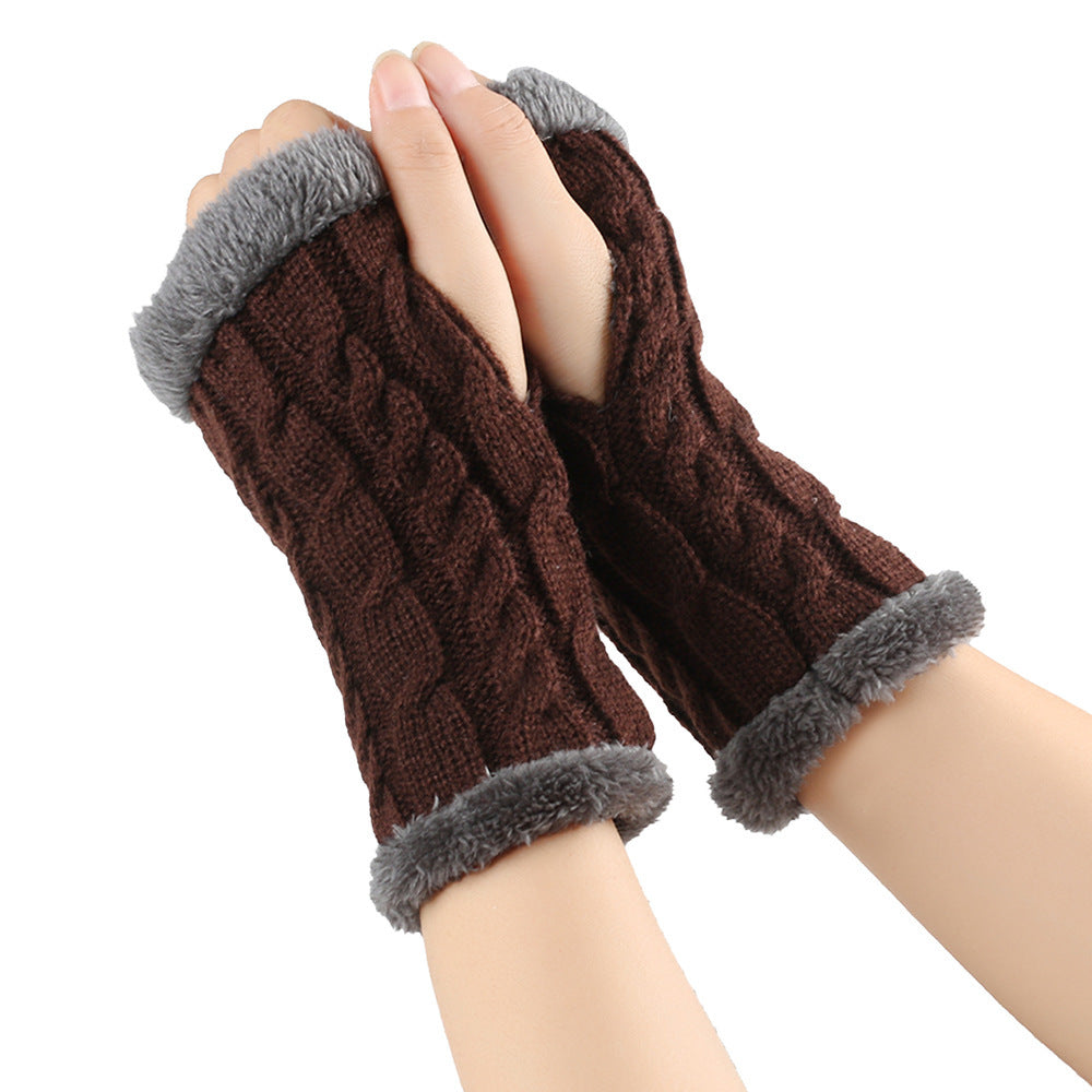 Winter Plush Gloves Twist Knitted Fingerless Fleece Gloves Women Warm Thickened Woolen Gloves Image