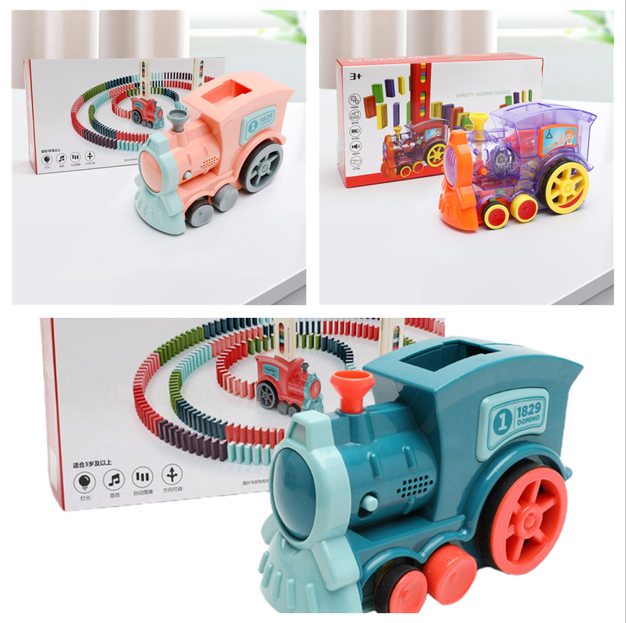 Domino Train Toys Baby Toys Car Puzzle Automatic Release Licensing Electric Building Blocks Train Toy Image