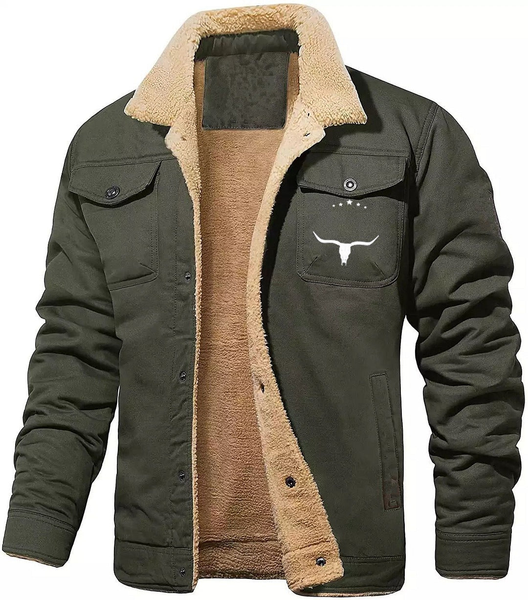 Men's Fleece-lined Cotton Casual Jacket Winter Lapel Single Breasted Warm Outerwear Image