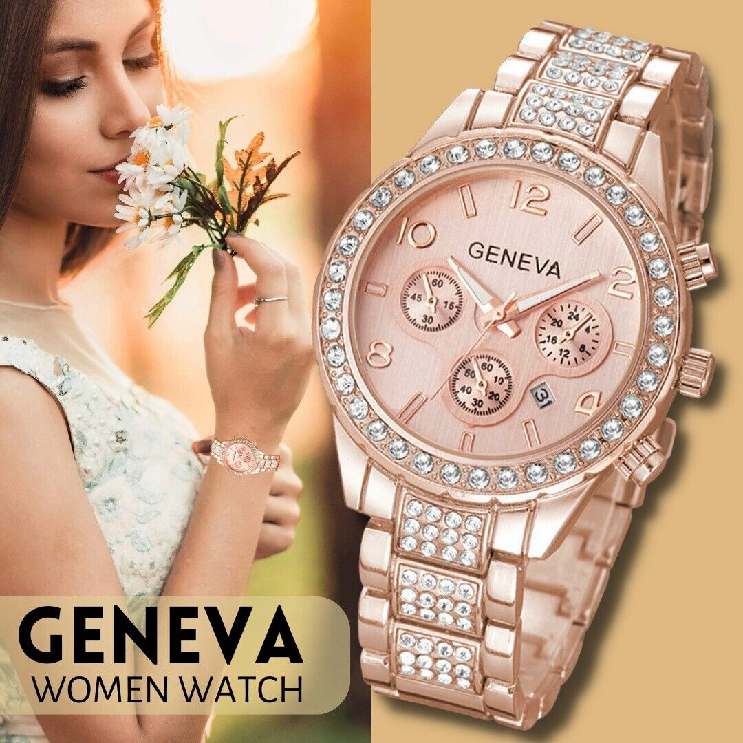 Women Classic Stainless Steel Crystal Quartz Round Analog Wrist Watch For Women Image