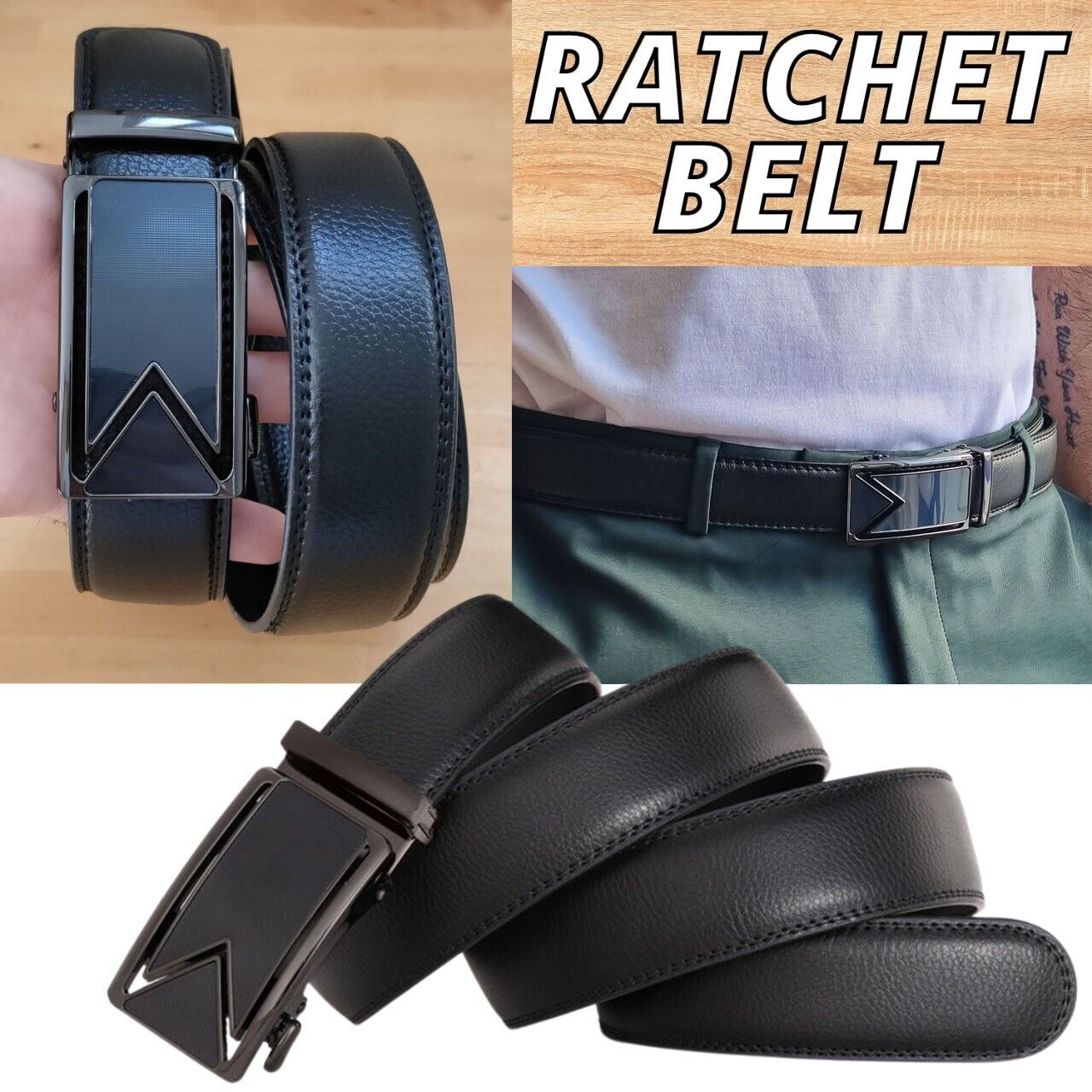 Microfiber Leather Mens Ratchet Belt Belts For Men Adjustable Automatic Buckle Image