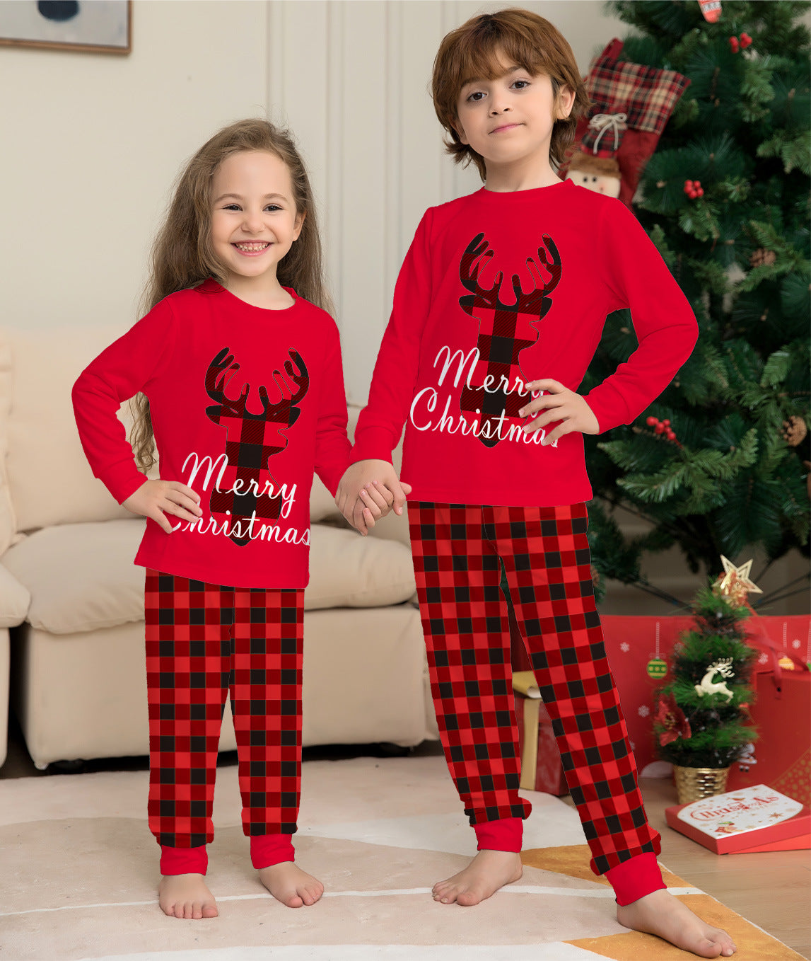 Christmas Family Matching Pajamas Set Christmas Holiday PJs Elk Top Pants Set Pajamas For Family Mom Dad Kids Baby Image