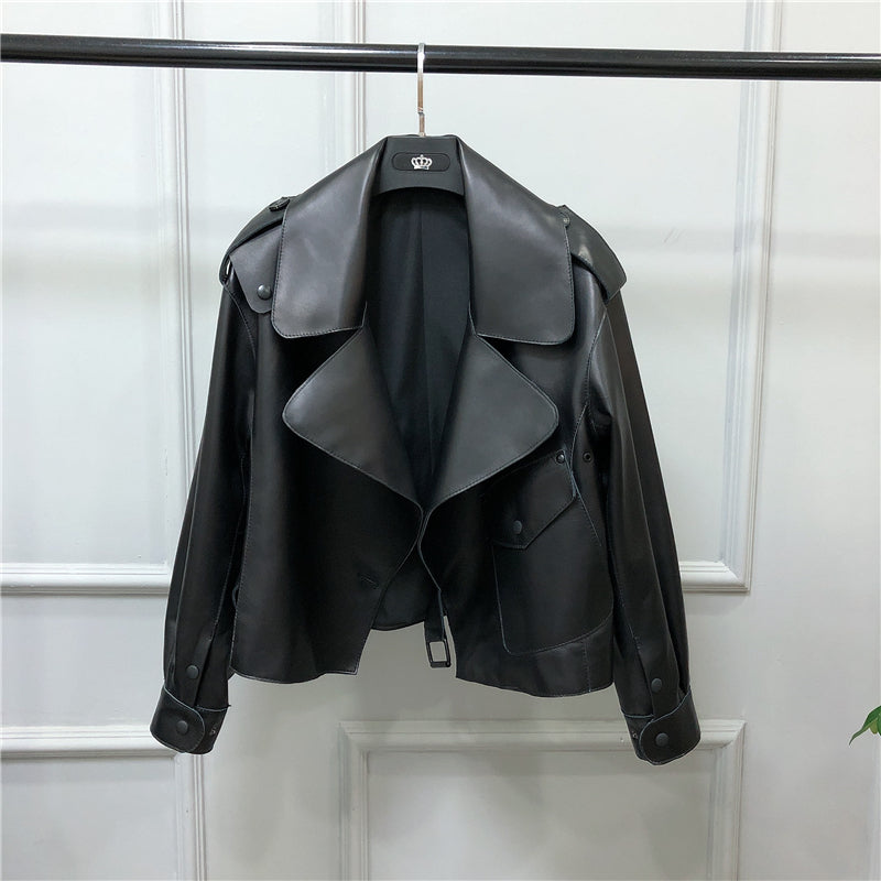 Women's Short Loose Small Leather Jacket Image