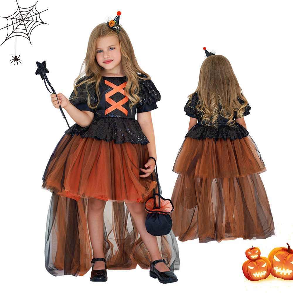 Halloween Girls' Witch Performance Costume Party Dress Image