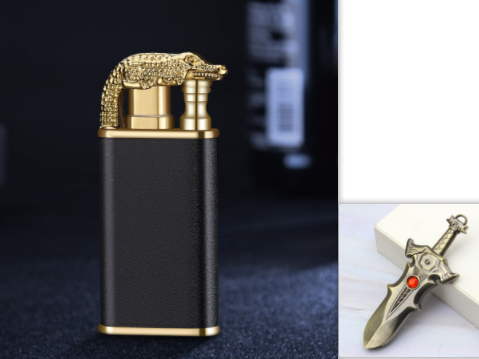 Creative Blue Flame Lighter Dolphin Dragon Tiger Double Fire Metal Winproof Lighter Inflatable Lighter Image