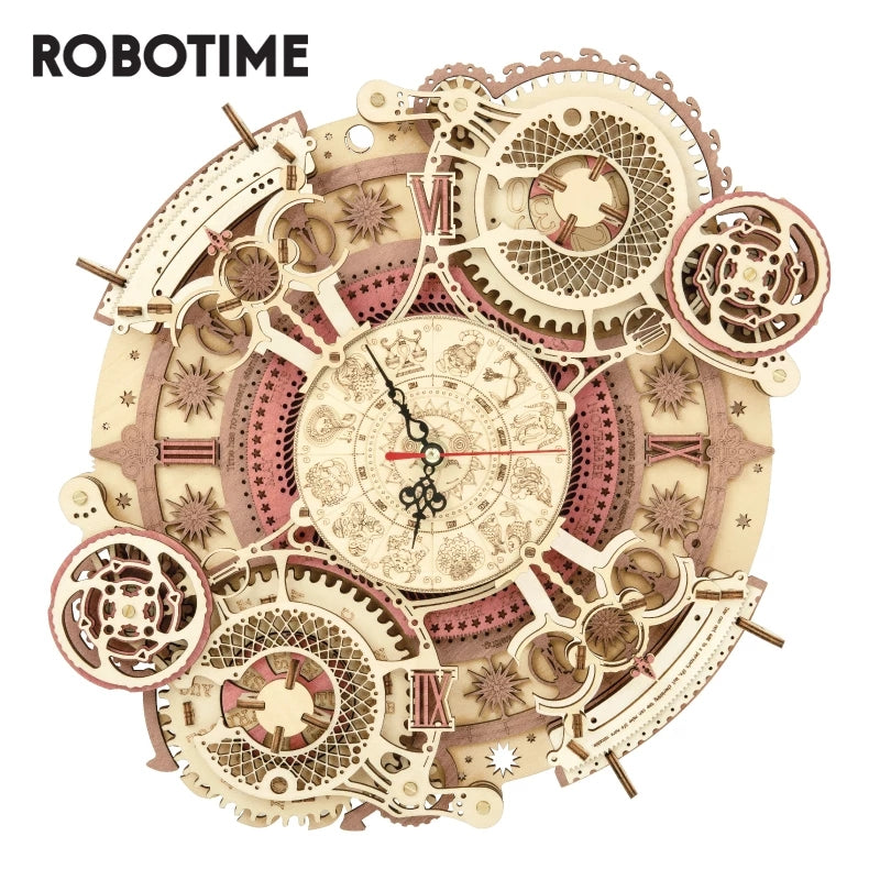 Robotime ROKR Zodiac Wall Clock 3D Wooden Puzzle Model Assembly Toys Gifts for Children Kids Teens LC601 Support Dropshipping Image