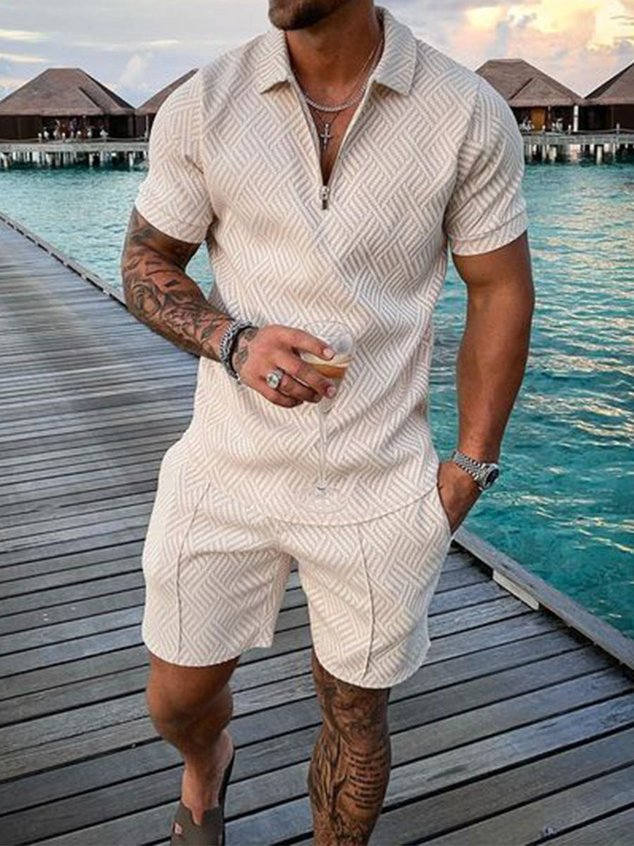 New Men's Summer Short Sleeve Shorts Casual Suit Image