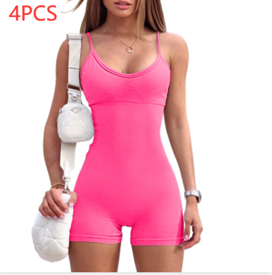 Spaghetti Strap Shorts Jumpsuit Sports Yoga Workout Tight Romper Women Fashion Fitness Sportwear Image