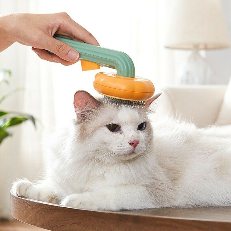 Pet Pumpkin Brush, Pet Grooming Self Cleaning Slicker Brush For Dogs Cats Puppy Rabbit, Cat Brush Grooming Gently Removes Loose Undercoat, Mats Tangled Hair Slicker Brush Image