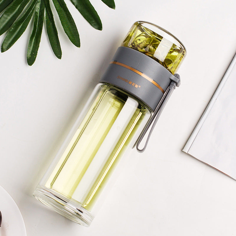 Glass Water Bottle With Tea Infuser Filter Tea Separation Double Wall Glass Bottle Leakproof Water Bottle Image