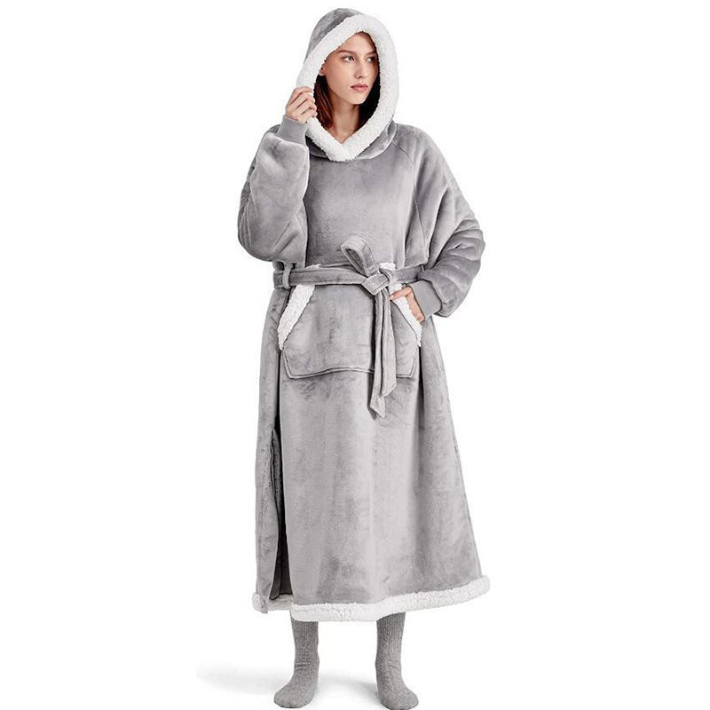 Winter Hoodie Blanket With Button Design Warm Home Clothes Women Men Oversized Pullover Image