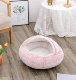 2 In 1 Dog And Cat Bed Pet Winter Bed Round Plush Warm Bed House Soft Long Plush Pets Bed Image