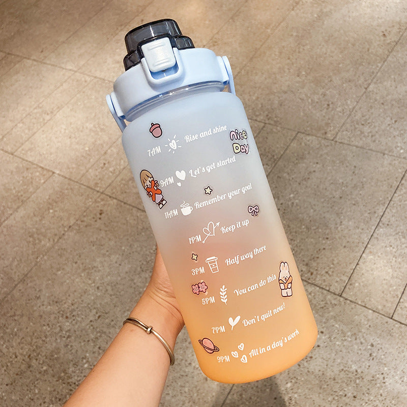 Stickers Water Bottle With Straw 2000ml Cute Portable Scale Bottle Image